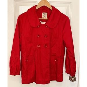 Tulle Anthropologie Double Breasted Red Blazer Jacket Button Pockets Size M/L